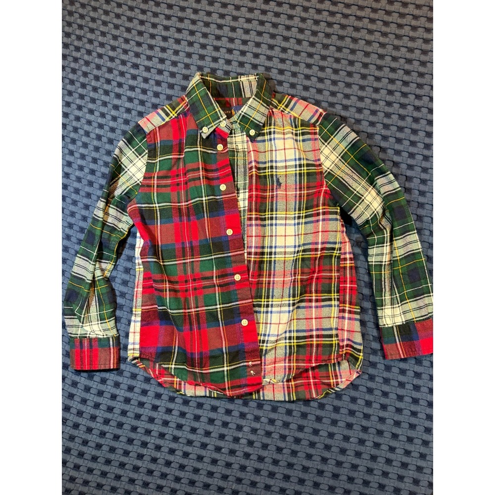 Polo Ralph Lauren Boys Size 5 Red Green Holiday Christmas Pony Plaid Button Down